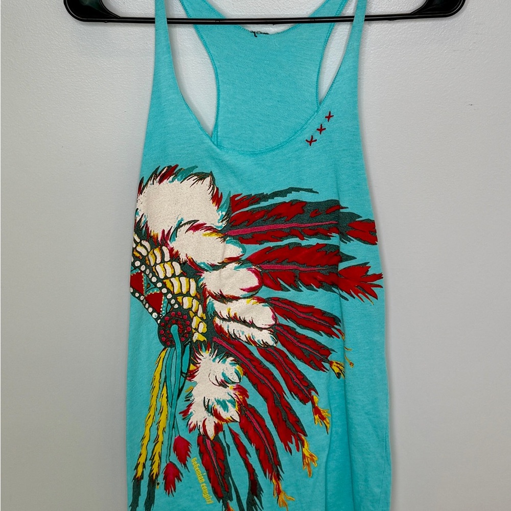 Turquoise Feather Print Tank Top